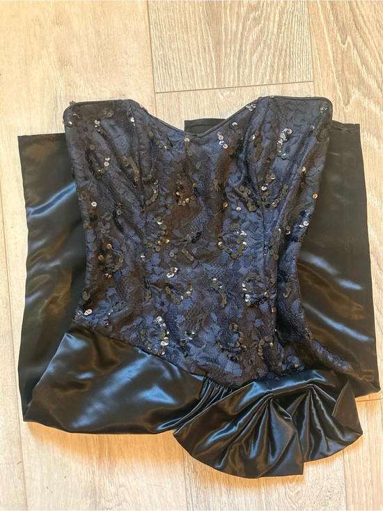 Gunne Sax Dresses & Skirts - Vintage Gunne Sax Black Strapless Lace & Sequin Cocktail Dress